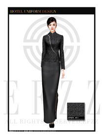 时尚黑色长裙款中餐迎宾服装款式设计图813