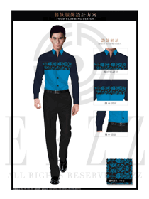 时尚蓝色长袖男款中餐传菜员制服设计图167