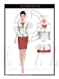 酒红色女秋冬职业装套裙款制服设计图1428