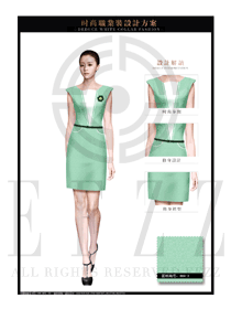OL时尚粉绿色女职业装夏装制服设计图692