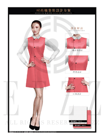 时尚玫红色连衣裙款专卖店营业员制服设计图1493