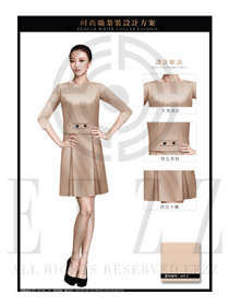 时尚卡其色连衣裙款专卖店营业员制服设计图1499