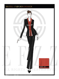 大师手绘黑色修身款中餐服务员服装款式图1788