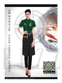 新款墨绿色短袖女款高档中餐厅厨师服款式设计图446