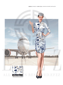 时尚中国风青花瓷蓝色连衣裙款空姐服装款式图796