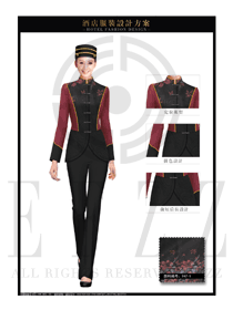 新款酒红色长袖女款星级酒店门童制服设计图1256