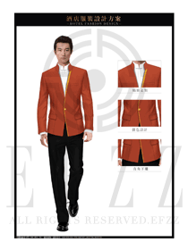 时尚橙黄色长袖立领男款酒店大堂经理制服设计图1075