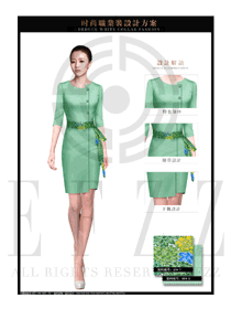 时尚青绿色连衣裙款酒店大堂经理制服设计图1099
