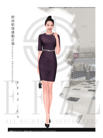 原创制服设计深紫色女职业装夏装服装款式效果图732