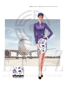原创设计紫色长袖修身款空姐服款式效果图801