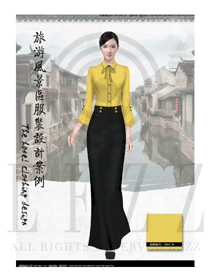 最新原创黄色长裙款西餐厅咨客制服设计图564