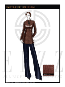 时尚咖啡色女式修身款中餐服务员服装款式图1827