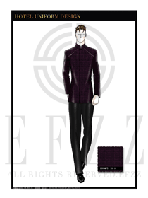 时尚深紫色长袖男款中餐服务员制服款式图1836