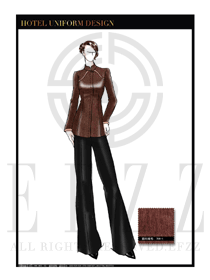时尚咖啡色长袖女款中餐服务员制服款式图1842