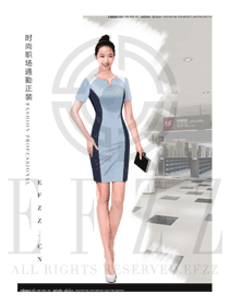 时尚浅蓝色连衣裙女职业装夏装服装款式效果图738