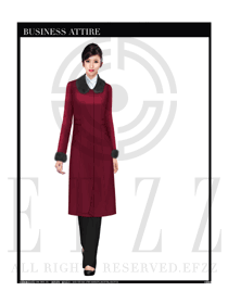 新款酒红色女职业装OL大衣制服款式效果图183