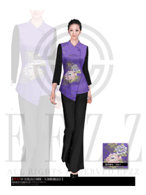 时尚紫色长袖女款中餐服务员制服设计图1785