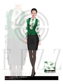 时尚深绿色马甲女款西餐服务员制服设计图1190