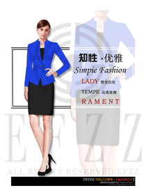 原创制服设计深蓝色女款专卖店营业员工作服装效果图1571