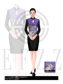 时尚紫色短裙款中餐服务员制服设计图616