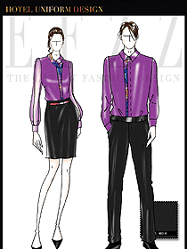 原创设计紫色长袖男女款KTV夜总会服务员服装款式图615