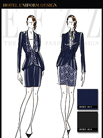 原创设计深蓝色短裙款KTV夜总会服务员服装款式图618