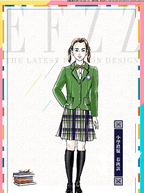 绿色长袖女款学生服礼服校服款式设计图034