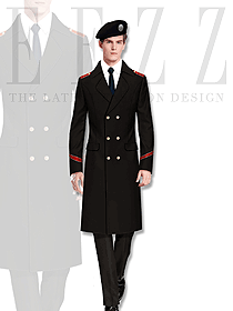 原创制服设计黑色男款冬季保安服大衣服装效果图068