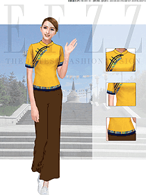 中式浅黄色女款酒店民族特色服装款式图232