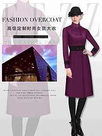 原创制服设计紫红色女职业装大衣服装款式图214