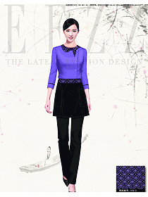 原创制服设计浅紫色女款民族特色酒店服装款式图200