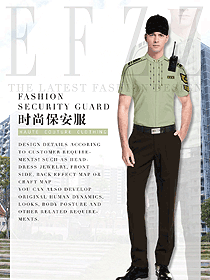 时尚豆绿色男款短袖保安服制服设计图355