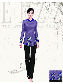 原创制服设计浅紫色女款民族特色酒店服装款式图208