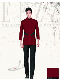 原创制服设计枣红色男款民族特色酒店服装款式图211