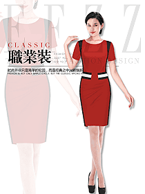 原创制服设计红色连衣裙款专卖店营业员服装款式图1589