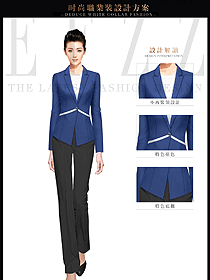 新款深蓝色长袖女秋冬职业装服装款式图1509