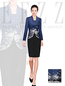 蓝色短裙款酒店经理职业装款式设计图423