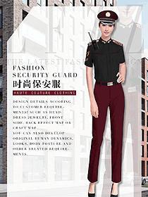 新款暗红色女款短袖保安服设计图365