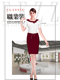 原创制服设计红色短裙款女职业装短袖衬衫设计图381