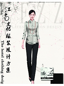 时尚水墨画女款中餐服务员款式设计图2014