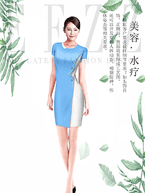 时尚浅蓝色连衣裙款按摩技师服款式设计图1434