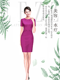 新款紫红色连衣裙款总台收银接待制服设计图416