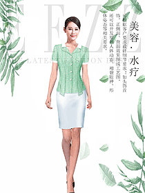 时尚浅绿色女款水疗会所总台收银制服设计图417
