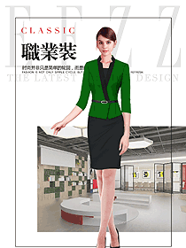 时尚绿色女职业装夏装制服设计图749