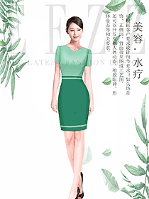 原创制服设计浅绿色连衣裙款按摩技师服装款式图1439