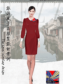 新款红色长袖女款西餐服务员服装款式图1309