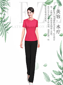 时尚红色短袖女款按摩技师服款式设计图1440