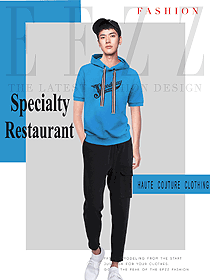 原创设计蓝色男款快餐厅服务员服装款式图247