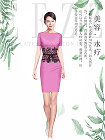 粉红色连衣裙款按摩技师服款式设计图1441