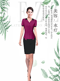 原创制服设计枣红色女款总台收银接待服装款式图422